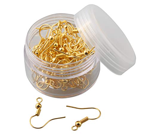 ALLinONE Metall-Ohrringhaken, Fischhaken, Ohrringe, Ohrdrähte mit Kugel und Spule mit Behälter für selbstgemachte Schmuckherstellung (Gold) von ALLinONE
