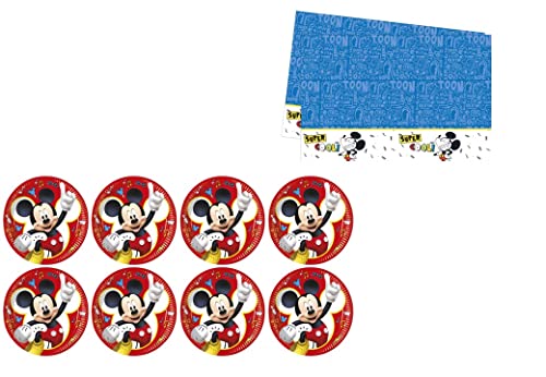 ALMACENESADAN, 4887 Disney Mickey Mouse Set bestehend aus Tischdecke 120 x 180 cm und 8 Pappteller 23 cm, ideal für Partys und Geburtstage (8435510348878) von ALMACENESADAN