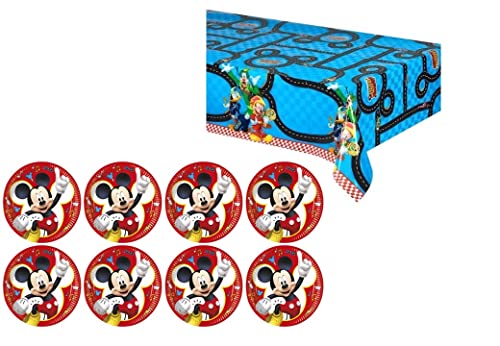 ALMACENESADAN, 4888 Disney Mickey Mouse bestehend aus Tischdecke Superpiloten 120 x 180 cm und 8 Pappteller 23 cm, ideal für Partys und Geburtstage (8435510348885) von ALMACENESADAN
