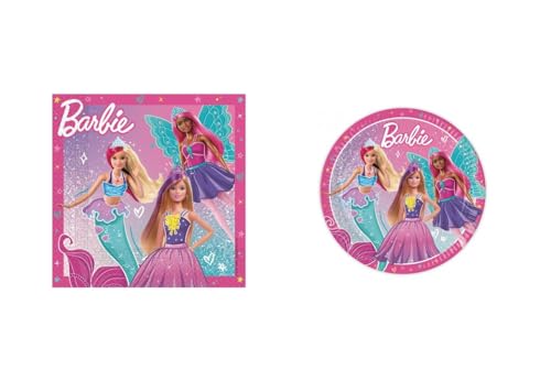 ALMACENESADAN, 4902 Party-Set Barbie; bestehend aus Tischdecke 120 x 180 cm, 20 Papierservietten 33 x 33 cm und Girlande Happy Birthday Maße ca. 2,40 Meter von ALMACENESADAN