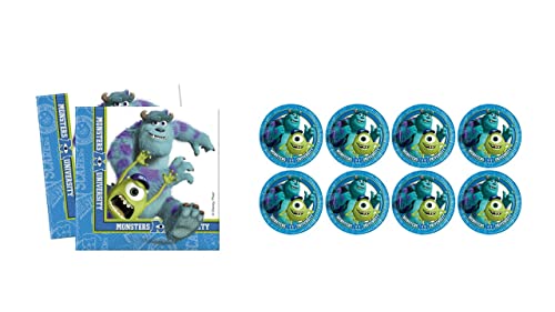 ALMACENESADAN, 5116 Geburtstagsparty, Packung mit 8 Papptellern, 23 cm und 20 Papierservietten, 33 x 33 cm, Lizenz (Monster SA) von ALMACENESADAN
