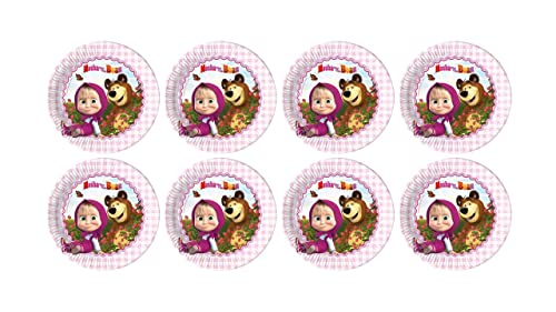ALMACENESADAN, 5149 Geburtstagsparty, Packung mit 8 Papptellern, 23 cm, Lizenz (Masha) von ALMACENESADAN