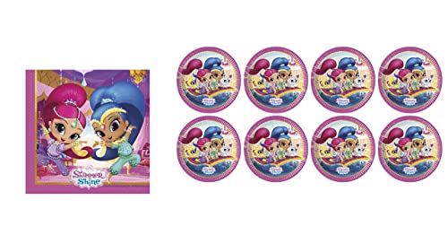 ALMACENESADAN -4749, Disney Shimmer and Shine bestehend aus 8 Papptellern 23 cm und 20 Papierservietten 33 x 33 cm, ideal für Partys und Geburtstage. (8435510347499) von ALMACENESADAN