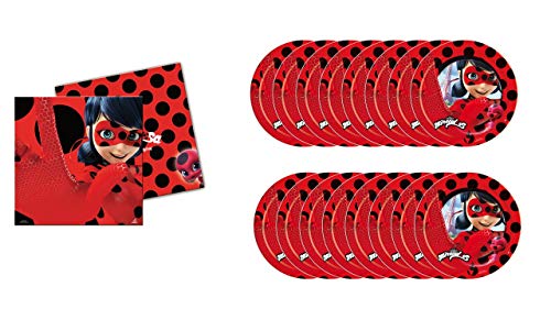 ALMACENESADAN 8435510304607 0460 Pack Lady Bug, Miraculous Ideal für Partys und Geburtstage 16 Teller und 20 Servietten, bunt von ALMACENESADAN