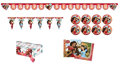 ALMACENESADAN - Disney 4664, Party-Set Geburtstag Elena de Avalor, für 8 Mädchen Tischdecke, Teller, Servietten, Wimpel und Girlande (8435510346645) von ALMACENESADAN