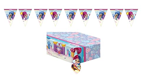 ALMACENESADAN 8435510347505 4750 Set Disney Shimmer and Shine bestehend aus Party-Tischdecke 120 x 180 cm und linear 9 Wimpel von ca. 2,40 m, ideal für Partys und Geburtstage von ALMACENESADAN