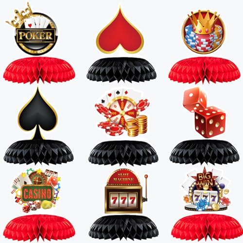 9 Stück Casino-Themen-Waben-Mittelstücke, Casino-Themenparty-Dekorationen für Tische, Poker, Spielabend, Las Vegas, Partyzubehör, Fotoautomaten 9 Stück Casino-Themen-Waben-Mittelstücke, Casino-Themenparty-Dekorationen für Tische, Poker, Spielabend, Las Vegas, Partyzubehör, Fotoautomaten von ALNGFUIK