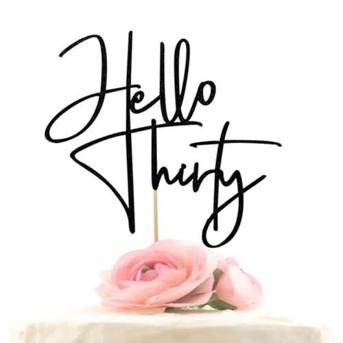 Hello Thirty Cake Topper Happy 30th Birthday Party Decorations, Black Mirror Acrylic Happy Birthday Cake Sign Decorations von ALNGFUIK