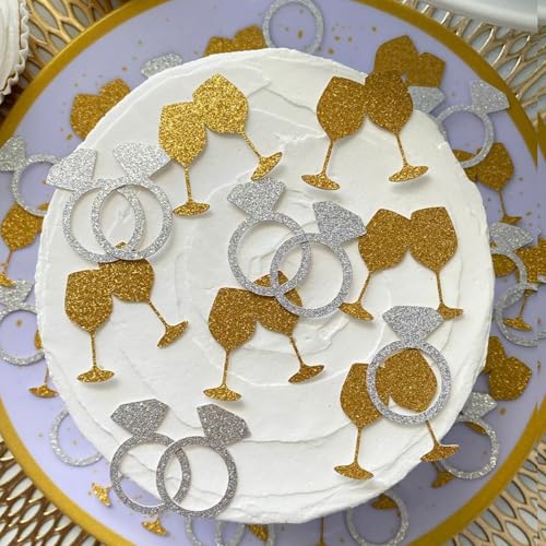 Junggesellinnenabschied-Konfetti, Brautparty, Tischkonfetti für Verlobungsparty-Dekoration, Diamantring und Weinglas-Papierkonfetti für Hochzeit, Junggesellinnenabschied, goldfarben Junggesellinnenabschied-Konfetti, Brautparty, Tischkonfetti für Verlobungsparty-Dekoration, Diamantring und Weinglas-Papierkonfetti für Hochzeit, Junggesellinnenabschied, goldfarben von ALNGFUIK