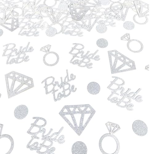 Tischkonfetti für Brautparty, Verlobung, Party, Dekoration, Diamantring und Punkte, Papierkonfetti für Hochzeit, Junggesellinnenabschied, Gastgeschenke – Silber von ALNGFUIK