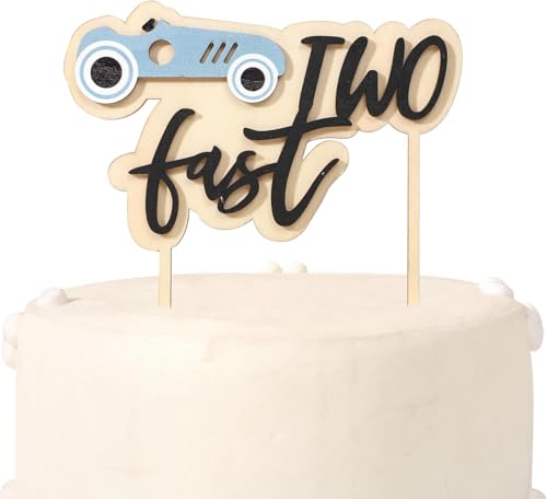 Zwei schnelle Kuchendekoration, Rennwagen, 2 Jahre alt, aus Holz, 2. / 2. Renn-Thema, Geburtstagsparty-Dekorationen Zwei schnelle Kuchendekoration, Rennwagen, 2 Jahre alt, aus Holz, 2. / 2. Renn-Thema, Geburtstagsparty-Dekorationen von ALNGFUIK