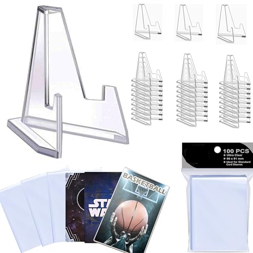 30 Packungen Kartenständer mit 100 Premium-Kartenhüllen, 5,6 cm Acryl-Staffelei Mini-Kartenständer und 6,3 x 8,9 cm Sammelkartenhülle (Premium- und Standardgröße) von ALNSCLOR