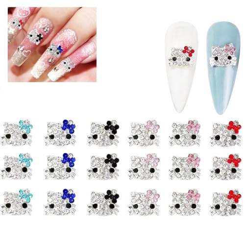 18Pcs Nail Art Charms kitty Legierung Kitty Nägel, Glänzende Kawaii Nagel Strass, Silber Schmuck Kit Nagel Dekorationen, Cartoon Nagel für Haarclips, Kühlschrank Magnete von ALOCIAM