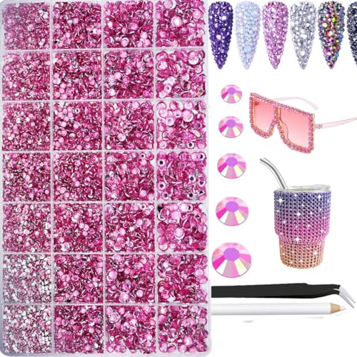22000 Stück Harz Strass, Gelee blau, AB 2 mm3 mm4 mm5 mm6 mm flache Rückseite, nicht thermisch restauriert, ss10 ss16 Edelsteine für DIY Handwerk Nägel (Silber Rosa) von ALOCIAM