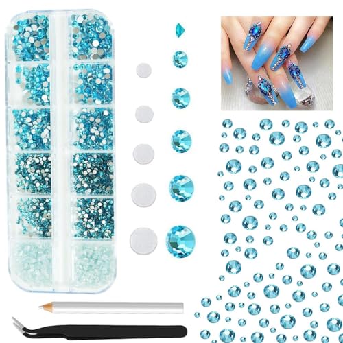2200Stk Kristall nagel Strasssteine, SS5-SS10 Kristallnagel Strasssteine, große wasser blaue Nagel Diamant DIY Nagel Dekorationen von ALOCIAM