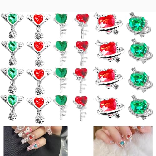 24Stk 3D Herz Zepter Zirkon Nagel Charms, Herz Nagel Charms, glänzender Zauberstab und Herz Nägel Strasssteine für Frau DIY Kristall Dekoration, Diamant Flatback Diamant Herz für Nagel Hochzeit von ALOCIAM