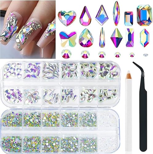 2680Stk AB Strasssteine Nägel, Glitzersteine, Bunt Kristall AB Nägel Glitzersteine mit Runde Strasssteine Glitzersteine,Rhinestones,Nagelkunst Strass Set Glitzersteine Nagelkunst Dekorationssets von ALOCIAM