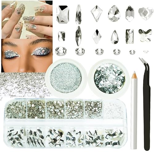3-Boxen Weiß Kristall Nagel Strass mit feinen Glitzer Kit, 1350Pcs große sortierte Nagel Edelsteine mit S6-S16 Flatback Runde Steine, Kristall Nagel Edelstein für DIY Gesichter Körper Handwerk 3-Boxen Weiß Kristall Nagel Strass mit feinen Glitzer Kit, 1350Pcs große sortierte Nagel Edelsteine mit S6-S16 Flatback Runde Steine, Kristall Nagel Edelstein für DIY Gesichter Körper Handwerk von ALOCIAM
