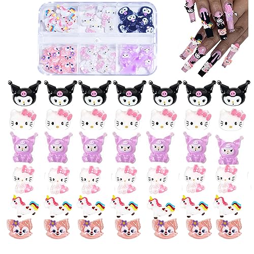 3D Nail Art Charms Hello Kitty, Kuromi Nagelglitzer, Pailletten, Nagelaufkleber mit Kristallen, Nagel-Edelsteinen, Diamanten für Nagelkunst, einschließlich Wachsstift für Strasssteine von ALOCIAM