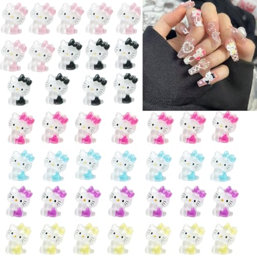 3D Kitty Katze Nail Art Charms,Nagelglitzer, Pailletten, Nagelaufkleber mit Kristallen, Nagel-Edelsteinen, Diamanten für Nagelkunst, einschließlich Wachsstift für Strasssteine von ALOCIAM