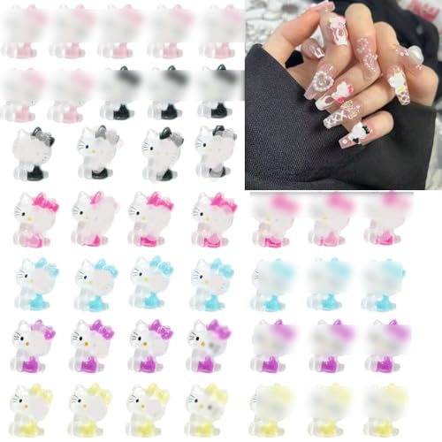 3D Kitty Katze Nail Art Charms,Nagelglitzer, Pailletten, Nagelaufkleber mit Kristallen, Nagel-Edelsteinen, Diamanten für Nagelkunst, einschließlich Wachsstift für Strasssteine von ALOCIAM