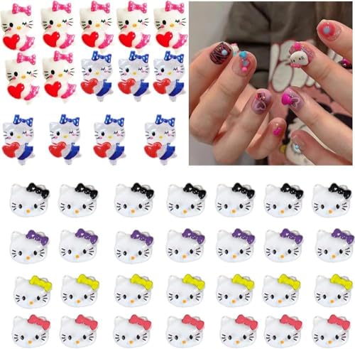 3D Hello Kitty Charms Nägel Kitty Katze Nail Art Charms,Nagelglitzer, Pailletten, Nagelaufkleber mit Kristallen, Nagel-Edelsteinen, Diamanten für Nagelkunst, einschließlich Wachsstift für Strasssteine von ALOCIAM