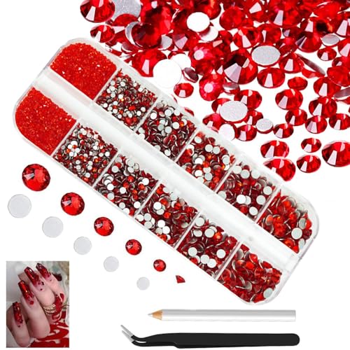 4200Pcs Rote Strass Nagel Edelsteine Siam Rot Runde Flatback Steine Verschiedene SS6-SS20 zu K9 Glas, Rote Nagelkristalle Juwelen Nail Art Nail Charms für Nägel Augen Gesicht Make-up Handwerk DIY 4200Pcs Rote Strass Nagel Edelsteine Siam Rot Runde Flatback Steine Verschiedene SS6-SS20 zu K9 Glas, Rote Nagelkristalle Juwelen Nail Art Nail Charms für Nägel Augen Gesicht Make-up Handwerk DIY von ALOCIAM