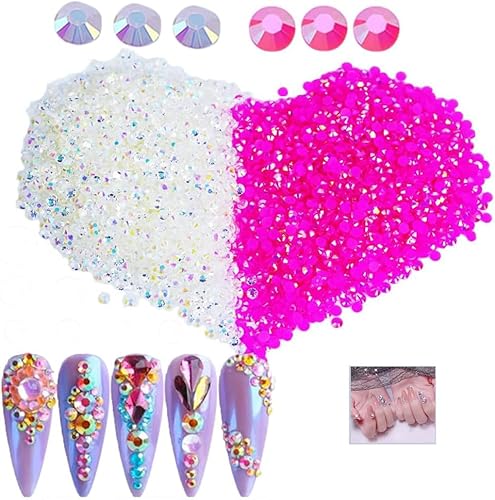 5200Stk AB Flatback Strass für Handwerk 2 Farbe Runde AB Kristalle Edelstein mit rosa Nagel Strass Klare Harz Strass für Tumbler Nail Design Dekoration Juwelen DIY Handwerk Gesicht Make-up Kleidung von ALOCIAM