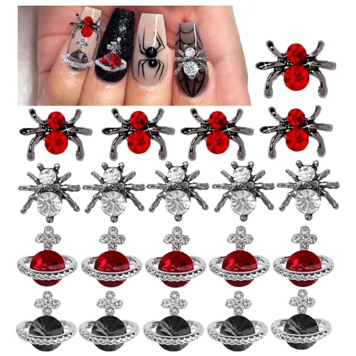 Halloween Nail Strasssteine, Roter Planet Nagel Strasssteine mit Kreuz Form Nagel Edelsteine, Kristalle Silber Diamant Spinne Nail Art Strass, Bling Saturn Nagel Diamant, 3D DIY Nagel Dekorationen von ALOCIAM