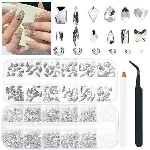 2680Stk Glitzersteine Gesicht Selbstklebend Klein, Kristallrhinestones Mit Glitzersteine Runde Gems, Nagelkunst Strass Nagel Steinchen, Nagel Steine Kristall Klar für Nägel Pick Up Stift+ Pinzette von ALOCIAM