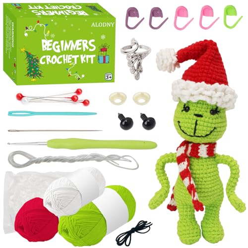 ALODNY Häkelset für Anfänger, Weihnachts-Häkelset für Anfänger und Erwachsene, Stricksets, Haken-Garn-Set mit Schritt-für-Schritt-Video-Tutorials ALODNY Häkelset für Anfänger, Weihnachts-Häkelset für Anfänger und Erwachsene, Stricksets, Haken-Garn-Set mit Schritt-für-Schritt-Video-Tutorials von ALODNY
