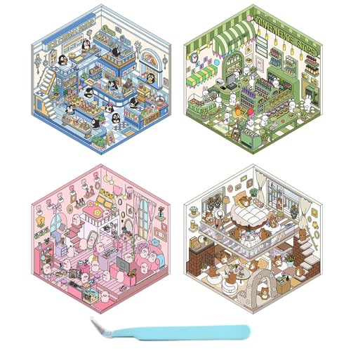 ALOEU Isometrische Stickerbuch, DIY 3D Haus Sticker, Multicolor, Vinyl, Cartoon, Sticker Set von ALOEU