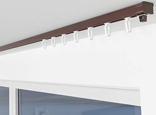 ALOHA Gardinenschiene aus Aluminium Vorhangschienen, Deckenbefestigung 1, 2, 3, 4, 5 -läufig für Schiebevorhänge, Vorhänge (ITU / 1-läufig / 160cm / mit Faltenlegehaken/Braun) von ALOHA