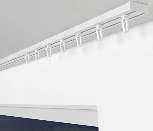 ALOHA Gardinenschiene aus Aluminium Vorhangschienen, Deckenbefestigung 1, 2, 3, 4, 5 -läufig für Schiebevorhänge, Vorhänge (RIO / 2-läufig / 280cm / mit Faltenlegehaken/Weiß) von ALOHA