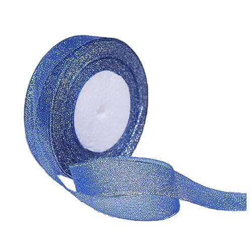 Blaues Glitzerband, 2,5 cm x 22,7 m, glitzernde metallische Stoffbänder, funkelndes blaues Band für Geschenkverpackungen, Bastelarbeiten, Blumensträuße, Geburtstag, Hochzeitsfeier und Heimdekorationen von ALOHOVME