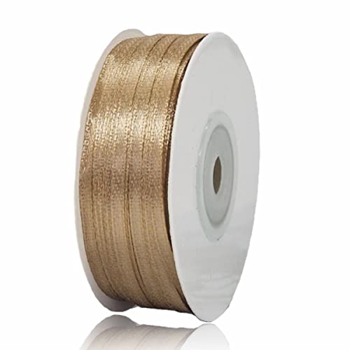 Geschenkband Champagner Gold 3mm Breit, 91 Meters Satinband Geschenkbänder Stoff Schleifenband Dekoband zum Geschenkverpackung, Bastelarbeiten, Geburtstag und Hochzeitsdekoration von ALOHOVME