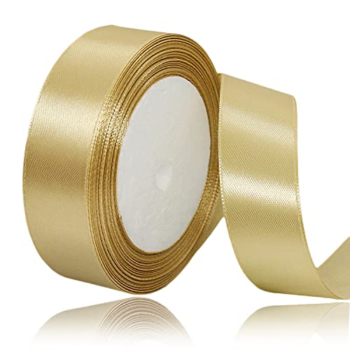 Geschenkband Gold 25mm Breit, 23 Meters Satinband Gold Geschenkbänder Stoff Schleifenband Dekoband zum Geschenkverpackung, Bastelarbeiten, Geburtstag und Hochzeitsdekoration von ALOHOVME