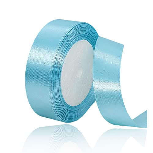 Geschenkband Himmelblau 25mm Breit, 23 Meters Satinband Himmelblau Geschenkbänder Stoff Schleifenband Dekoband zum Geschenkverpackung, Bastelarbeiten, Geburtstag und Hochzeitsdekoration von ALOHOVME