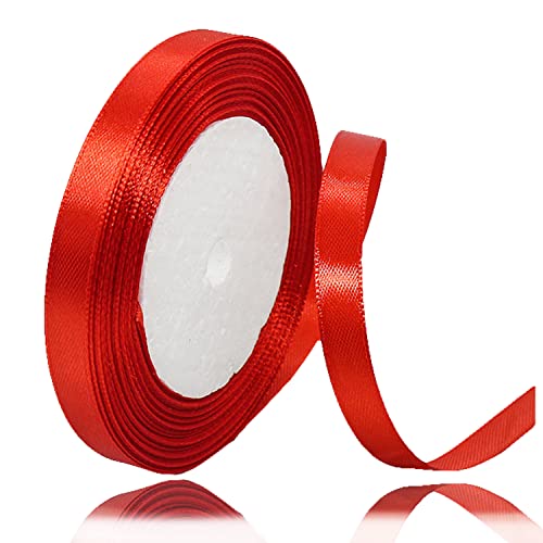 Geschenkband Rot 10mm Breit, 23 Meters Satinband Rot Geschenkbänder Stoff Schleifenband Dekoband zum Geschenkverpackung, Bastelarbeiten, Geburtstag und Hochzeitsdekoration von ALOHOVME