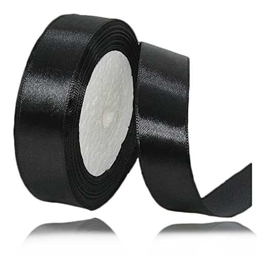 Geschenkband Schwarz 20mm Breit, 23 Meters Satinband Schwarz Geschenkbänder Stoff Schleifenband Dekoband zum Geschenkverpackung, Bastelarbeiten, Geburtstag und Hochzeitsdekoration von ALOHOVME