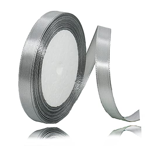 Geschenkband Silber 10mm Breit, 23 Meters Satinband Grau Geschenkbänder Stoff Schleifenband Dekoband zum Geschenkverpackung, Bastelarbeiten, Geburtstag und Hochzeitsdekoration von ALOHOVME