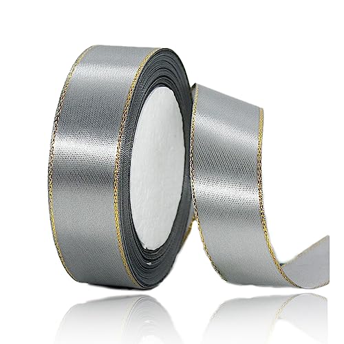 Geschenkband Silber 20mm Breit, 23 Meters Goldränder Satinband Grau Geschenkbänder Stoff Schleifenband Dekoband zum Geschenkverpackung, Bastelarbeiten, Geburtstag und Hochzeitsdekoration Geschenkband Silber 20mm Breit, 23 Meters Goldränder Satinband Grau Geschenkbänder Stoff Schleifenband Dekoband zum Geschenkverpackung, Bastelarbeiten, Geburtstag und Hochzeitsdekoration von ALOHOVME