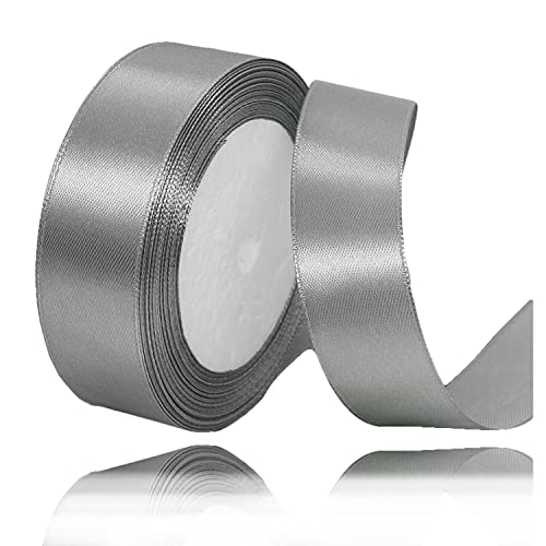 Geschenkband Silber 25mm Breit, 23 Meters Satinband Grau Geschenkbänder Stoff Schleifenband Dekoband zum Geschenkverpackung, Bastelarbeiten, Geburtstag und Hochzeitsdekoration von ALOHOVME