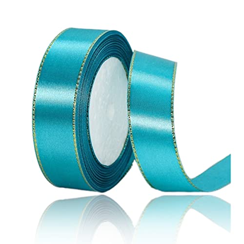 Geschenkband Türkis Blau 20mm Breit, 23 Meters Goldränder Satinband Türkis Blau Geschenkbänder Stoff Schleifenband Dekoband zum Geschenkverpackung, Bastelarbeiten, Geburtstag und Hochzeitsdekoration von ALOHOVME