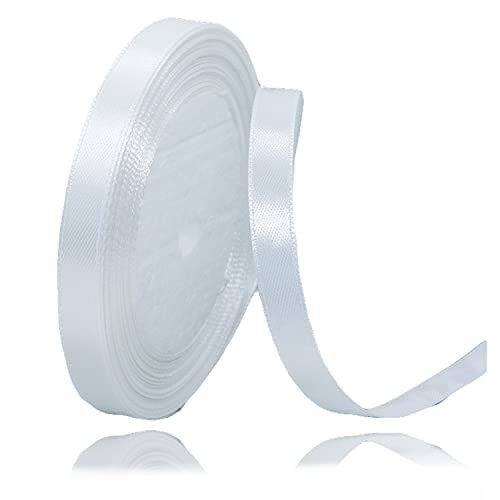 Geschenkband weiß 10mm Breit, 23 Meters Satinband Weiss Geschenkbänder Stoff Schleifenband Dekoband zum Geschenkverpackung, Bastelarbeiten, Geburtstag und Hochzeitsdekoration von ALOHOVME