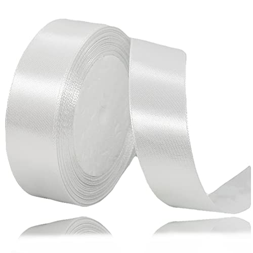 Geschenkband weiß 20mm Breit, 23 Meters Satinband Weiss Geschenkbänder Stoff Schleifenband Dekoband zum Geschenkverpackung, Bastelarbeiten, Geburtstag und Hochzeitsdekoration von ALOHOVME