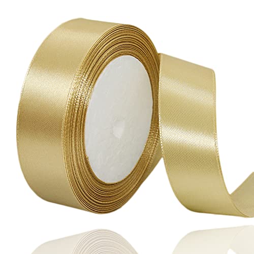 Goldband 20 mm, 23 Meter Satin-Stoffbänder für Geschenkverpackungen, Basteln, Schleifenherstellung, Floristensträuße, DIY-Nähprojekte, Geburtstag, Babyparty und Hochzeitsparty-Kuchendekorationen von ALOHOVME