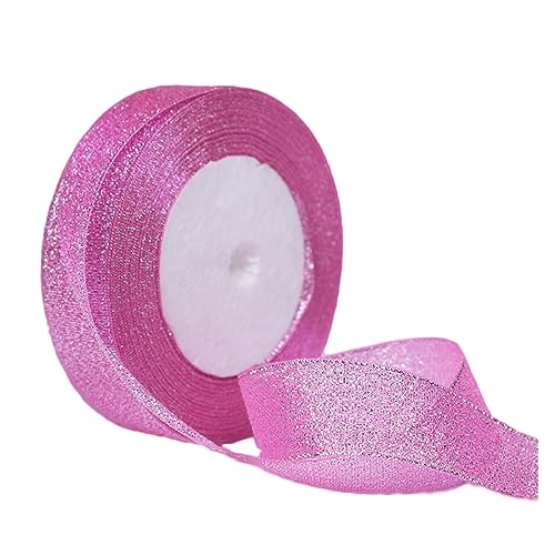 Pinkes Glitzerband, 2,5 cm x 22,7 m, glitzernde metallische Stoffbänder, funkelndes rosa Band für Geschenkverpackungen, Bastelarbeiten, Blumensträuße, Geburtstag, Hochzeitsfeier und Heimdekorationen von ALOHOVME