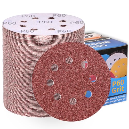 100 Stück Schleifpapier 125mm Klett P60 Körnung Schleifscheiben 8 Löcher Rund Schleifblätter Profi für Exzenterschleifer-ALPXUXP von ALPXUXP