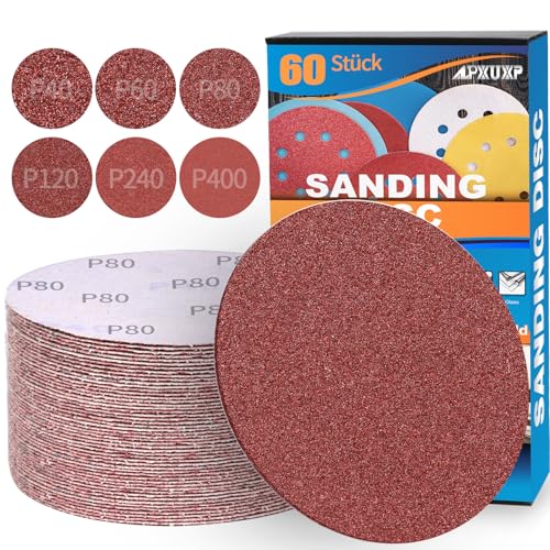 60 Stück Schleifpapier 150mm Klett Schleifscheiben Nicht-Loch Profi für Rund Exzenterschleifer-je10x P40 P60 P80 P120 P240 P400 Mischkorn(60 Stück) von ALPXUXP